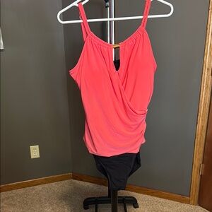 Aqua Green Coral and Black One Piece Swimsuit